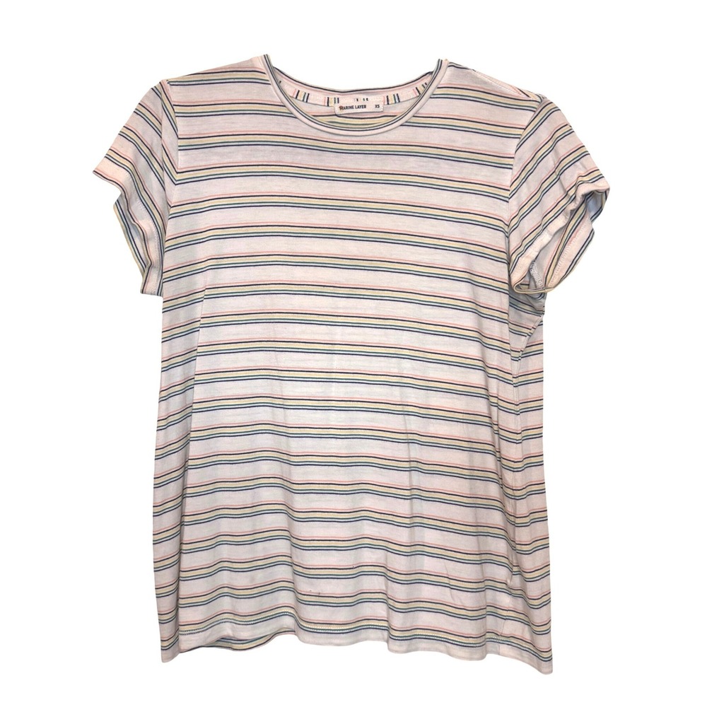 Marine Layer Striped T-Shirt XS Cap Sleeve Casual Basic‎ Spring Cotton Pastel